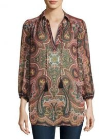 Alice   Olivia Sterling Half-Placket Tunic Top  Multiprint   Neiman Marcus at Neiman Marcus