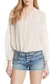 Alice   Olivia Swiss Dot Silk Blend Blouson Top at Nordstrom