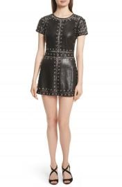 Alice   Olivia Tahlia Embellished Leather Panel A-Line Dress at Nordstrom