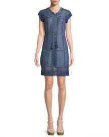 Alice   Olivia Tona Patchwork Chambray Lace-Up Dress at Neiman Marcus