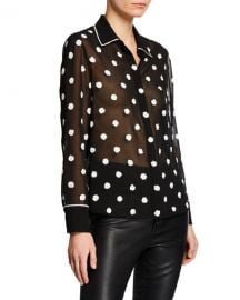 Alice   Olivia Vina Embellished Button-Down Sheer Top at Neiman Marcus