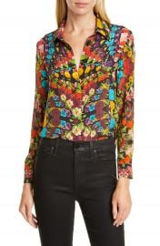 Alice   Olivia Willa Floral Pleated Placket Silk Blouse   Nordstrom at Nordstrom