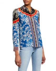 Alice   Olivia Willa Floral-Print Button-Down Long-Sleeve Silk Shirt at Neiman Marcus