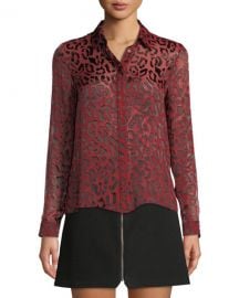 Alice   Olivia Willa Leopard Burnout Placket Top at Neiman Marcus