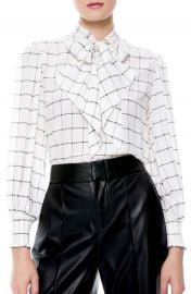 Alice   Olivia Windowpane Check Tie Neck Silk Blouse   Nordstrom at Nordstrom