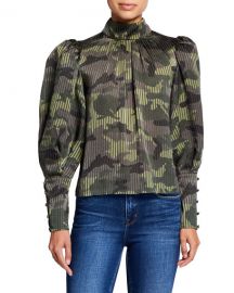 Alice   Olivia Winslet Camo Print Long Cuff Tunic Blouse at Neiman Marcus