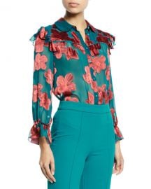 Alice   Olivia Ziggy Ruffle-Sleeve Blouse at Neiman Marcus