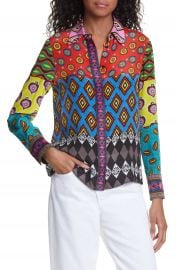 Alice   Olivia x Carla Kranendonk Willa Patchwork Silk Blouse   Nordstrom at Nordstrom