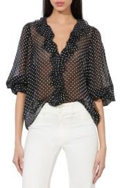 Alice + Olivia Betsie Clip Dot Ruffle Sheer Silk Blend Top at Nordstrom