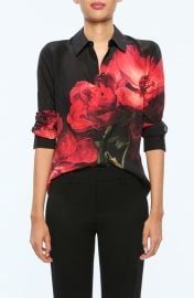 Alice + Olivia Brady Floral Slim Fit Silk Button-Up Shirt at Nordstrom