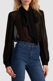 Alice + Olivia Brentley Tie Neck Sheer Long Sleeve Button-Up Shirt at Nordstrom