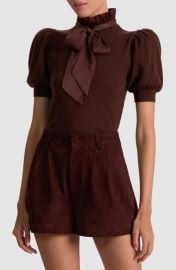 Alice + Olivia Chase Ruffle Tie Neck Stretch Wool Sweater at Nordstrom