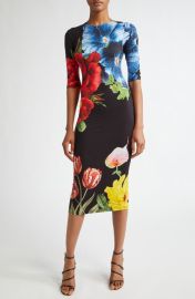 Alice + Olivia Delora Floral Midi Dress at Nordstrom