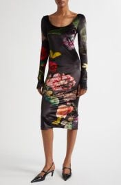 Alice + Olivia Delora Floral Print Long Sleeve Midi Dress at Nordstrom