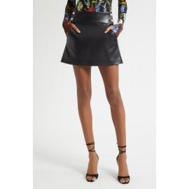 Alice + Olivia Donald Button Trim Faux Leather Miniskirt at Nordstrom