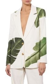 Alice + Olivia Elna Slim Fit Linen Blend Longline Blazer at Nordstrom