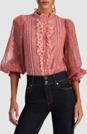 Alice + Olivia Eugenia Lace High Neck Button-Up Shirt at Nordstrom