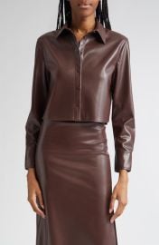 Alice + Olivia Leon Crop Faux Leather Button-Up Shirt at Nordstrom