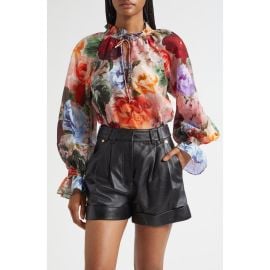 Alice + Olivia Norah Ruffle Cotton & Silk Peasant Top at Nordstrom