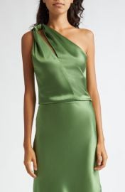 Alice + Olivia Piera Twist Cutout One-Shoulder Satin Top at Nordstrom