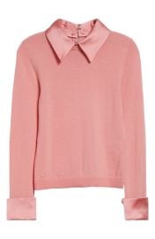 Alice + Olivia Porla Collared Mixed Media Silk Sweater at Nordstrom
