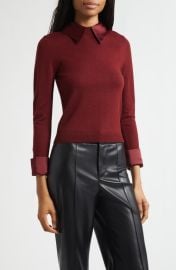 Alice + Olivia Porla Collared Mixed Media Silk Sweater at Nordstrom