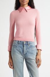 Alice + Olivia Porla Collared Mixed Media Silk Sweater at Nordstrom