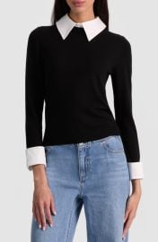 Alice + Olivia Porla Collared Wool Blend Mixed Media Sweater at Nordstrom