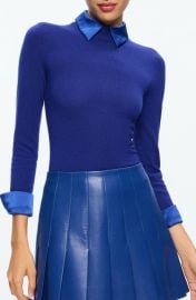 Alice + Olivia Porla Satin Collar Wool Blend Sweater at Nordstrom