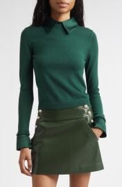 Alice + Olivia Porla Satin Trim Stretch Wool Sweater at Nordstrom