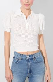 Alice + Olivia Ramona Short Sleeve Pointelle Polo Sweater at Nordstrom