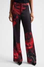 Alice + Olivia Ronnie Floral High Waist Crepe Flare Pants at Nordstrom