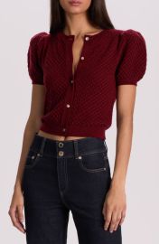 Alice + Olivia Sabine Puff Sleeve Crop Cashmere Blend Sweater at Nordstrom