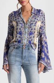 Alice + Olivia Willa Floral Bell Cuff Button-Up Shirt at Nordstrom