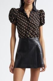 Alice + Olivia Willa Puff Sleeve Silk Shirt at Nordstrom