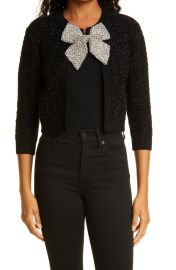 Alice  Olivia Akira Crystal Bow Metallic Cotton amp Wool Blend Cardigan at Nordstrom