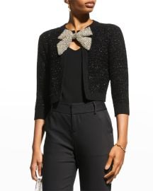 Alice  Olivia Akira Textured Cardigan w Embellished Bow at Neiman Marcus