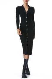 Alice  Olivia Alcina Long Sleeve Button-Up Rib Knit Midi Dress at Nordstrom