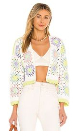 Alice  Olivia Anderson Crop Boxy Crochet Cardigan in Multi at Revolve