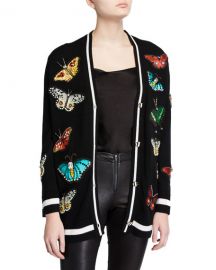 Alice  Olivia Bradford Butterfly-Embroidered Grandpa Cardigan at Neiman Marcus