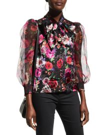 Alice  Olivia Brentley Tie-Neck Blouson-Sleeve Blouse at Neiman Marcus