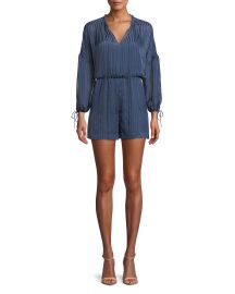 Alice  Olivia Callan Silk Blouson-Sleeve Romper at Neiman Marcus