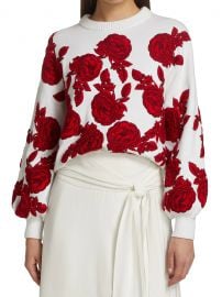 Alice  Olivia Carwen Embroidered Balloon-Sleeve Knit Sweater  SaksFifthAvenue at Saks Fifth Avenue