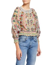 Alice  Olivia Cherelle Button-Down Gathered Cropped Blouse at Neiman Marcus