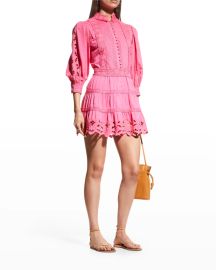 Alice  Olivia Clark Embroidered Tiered Dress at Neiman Marcus