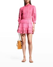 Alice  Olivia Clark Embroidered Tiered Dress at Neiman Marcus