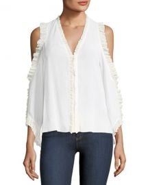 Alice  Olivia Claudette V-Neck Cold-Shoulder Silk Blouse at Neiman Marcus