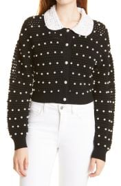 Alice  Olivia Collins Imitation Pearl Crochet Wool Cardigan at Nordstrom