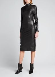 Alice  Olivia Delora Faux-Leather Mock-Neck Open-Back Dress - at Bergdorf Goodman