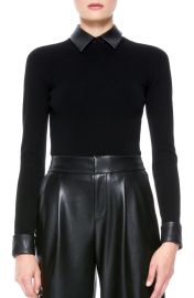 Alice  Olivia Dory Faux Leather Detail Sweater at Nordstrom